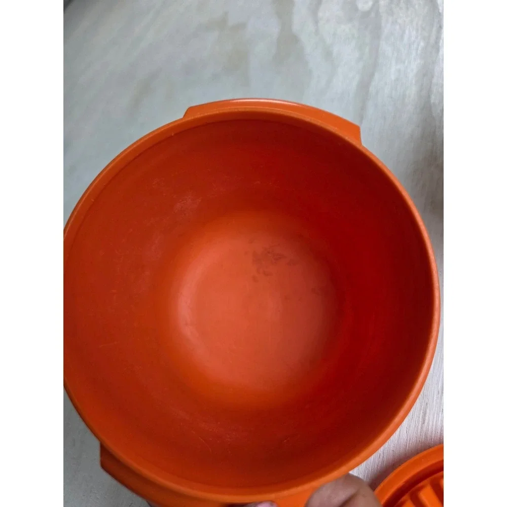 Vintage Tupperware Servalier Bowls 886 Orange Yellow Sunburst Lids 2pc Set 70s